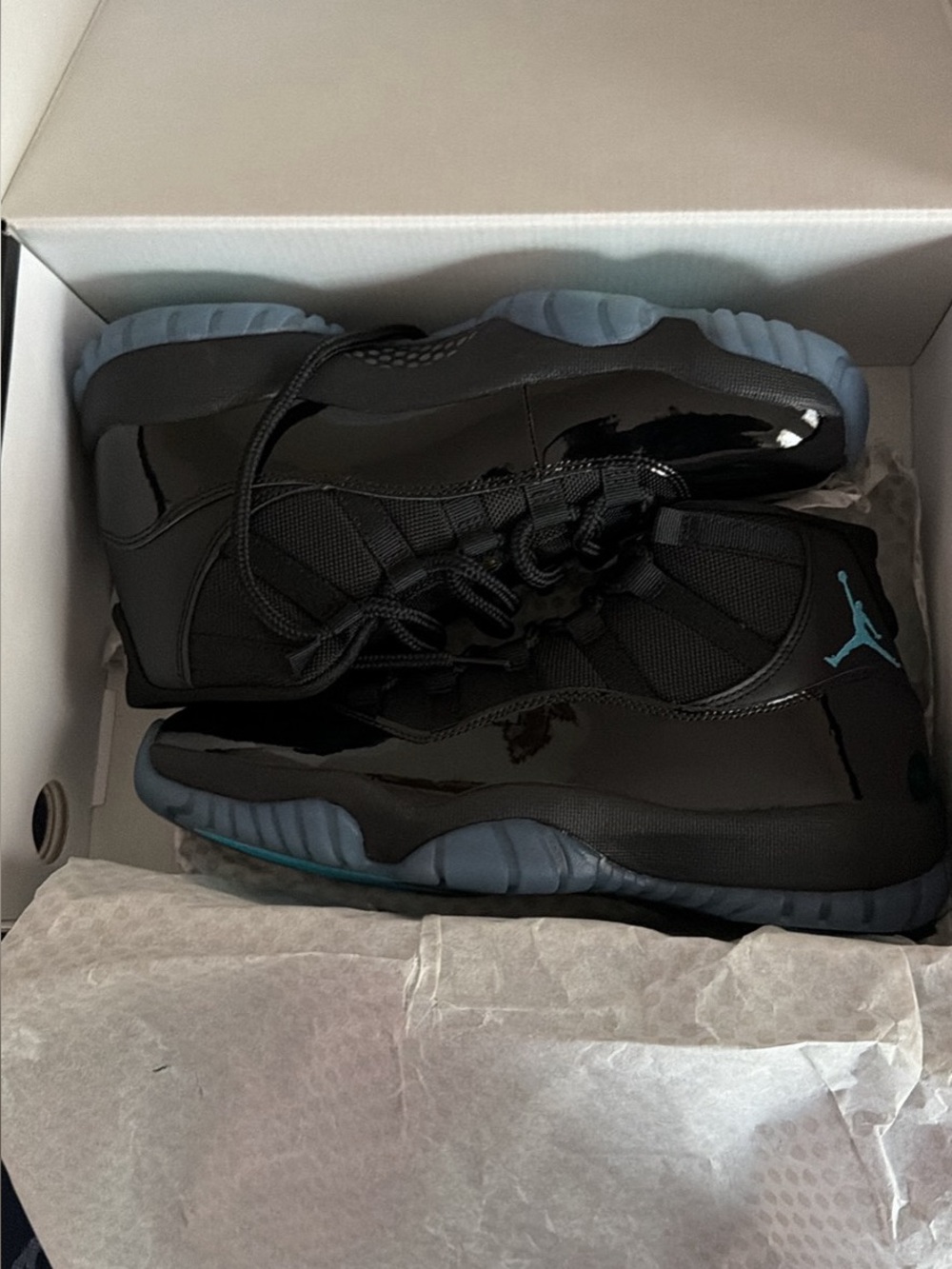 Jordan Mens Retro 11 Black with Ice Blue Accents